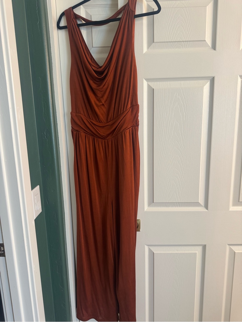 Maeve Rust Sleeveless Draped Jumpsuit